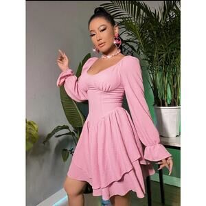 Rosy Pink Unity Sweetheart Neck Layered Hem Dress size Large